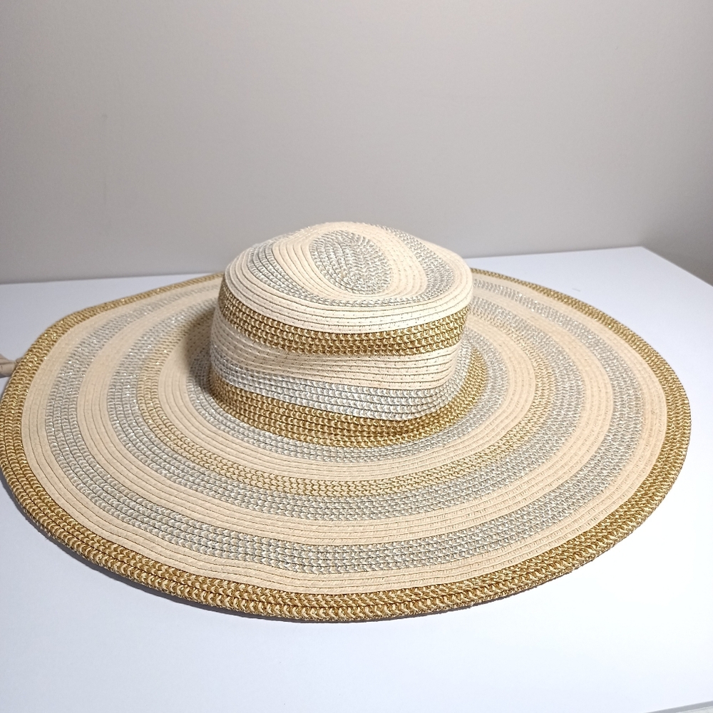 Scala Pronto Sun Hat Wide Brim 100% Paper Tan Brown One Size Adjustable Tie